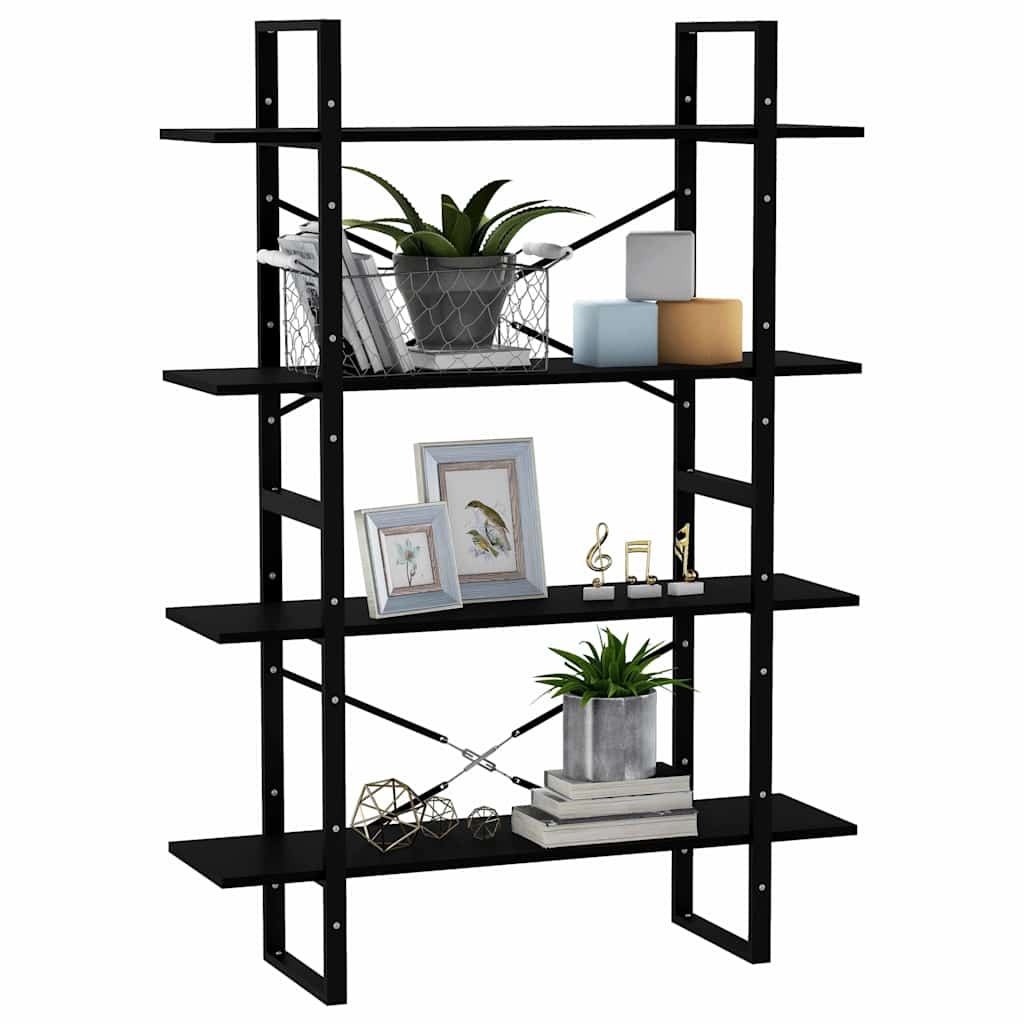 4-Tier Book Cabinet Black 100x30x140 cm Solid Wood Pine