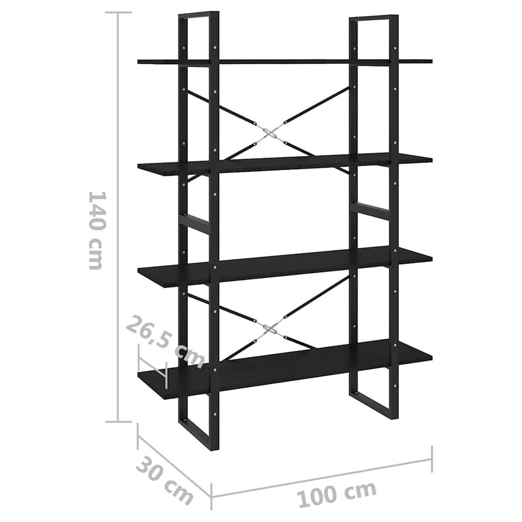 4-Tier Book Cabinet Black 100x30x140 cm Solid Wood Pine