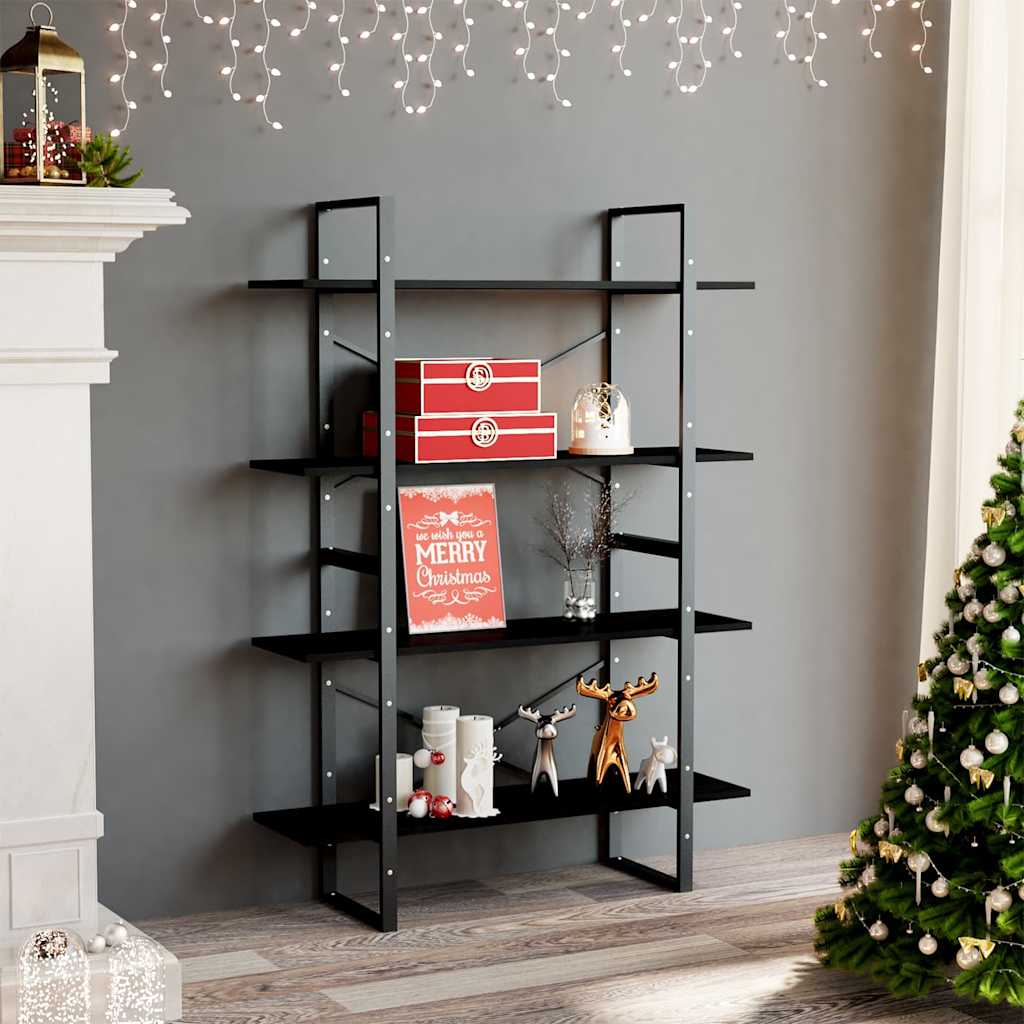 4-Tier Book Cabinet Black 100x30x140 cm Solid Wood Pine