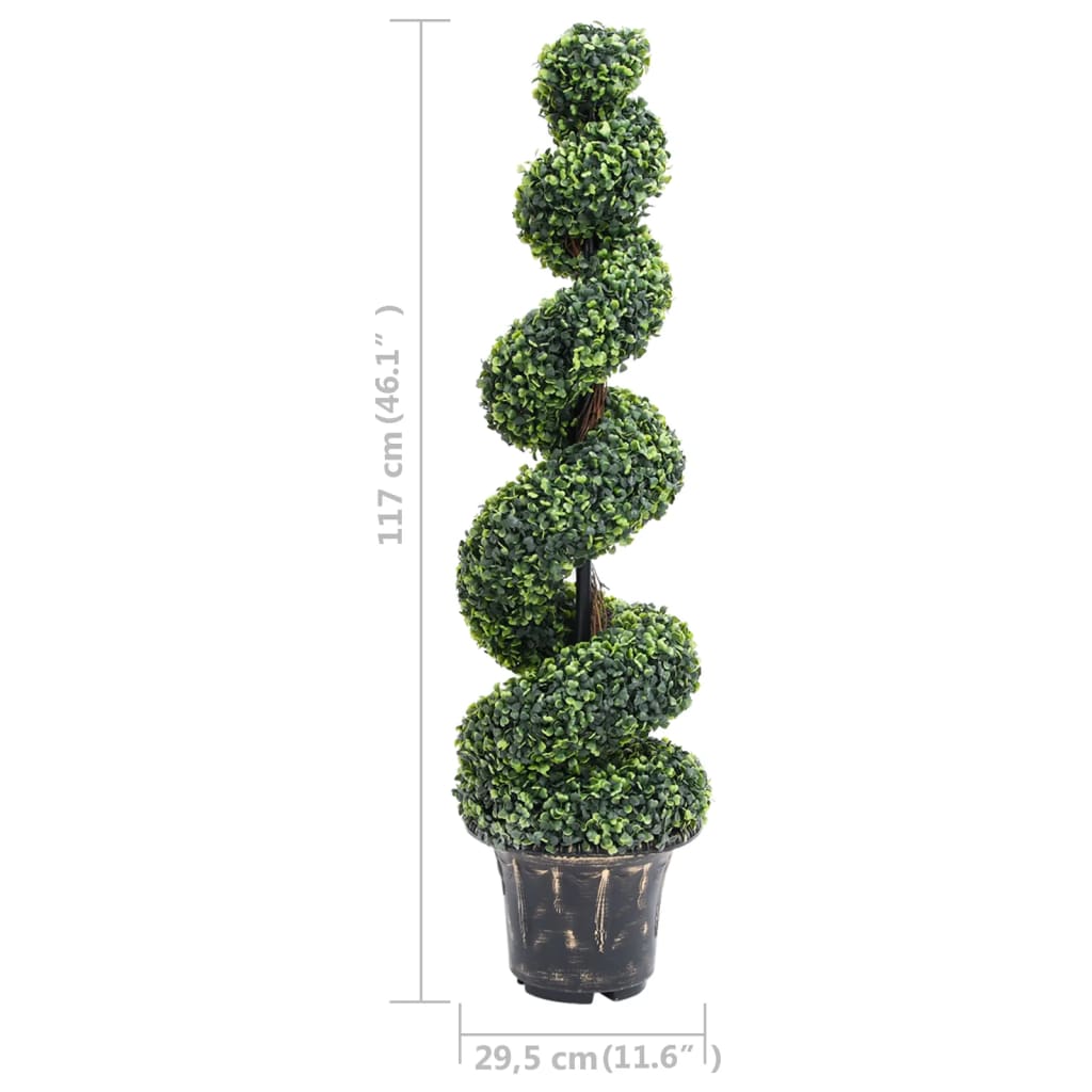 Artificial Boxwood Spiral Plant with Pot Green 117 cm placed stylishly in a living room setting, demonstrating its suitability for indoor and outdoor decoration.