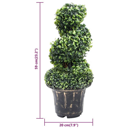 Stylish display of the Artificial Boxwood Spiral Plant with Pot Green 59 cm, perfect for adding a touch of greenery to any living area.