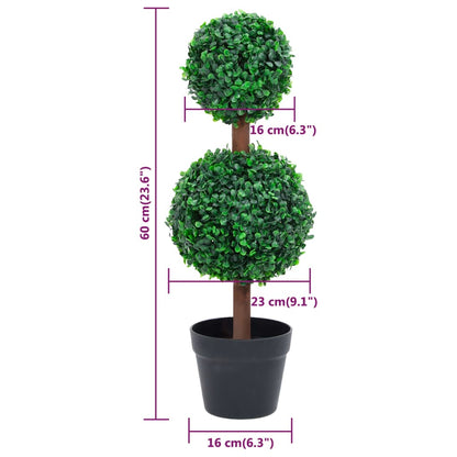 Artificial Boxwood Plant with Pot Ball Shaped Green 60 cm, featuring a solid eucalyptus wood stem for stability and a stylish touch to any living space.