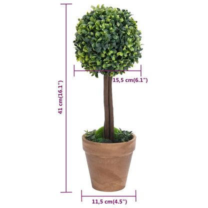 Artificial Boxwood Plants 2 pcs with Pots Ball Shaped Green 41 cm