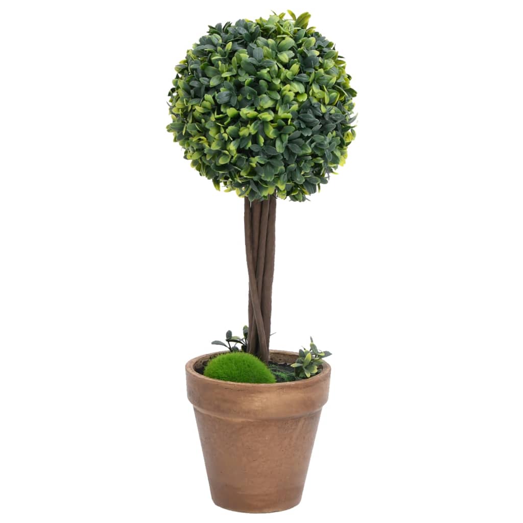 Close-up view of Artificial Boxwood Plants 2 pcs with Pots Ball Shaped Green 56 cm showing the detailed texture of the leaves and modern pot design.