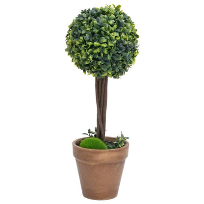 Close-up view of Artificial Boxwood Plants 2 pcs with Pots Ball Shaped Green 56 cm showing the detailed texture of the leaves and modern pot design.