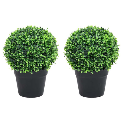 Artificial Boxwood Plants 2 pcs with Pots Ball Shaped Green 37 cm