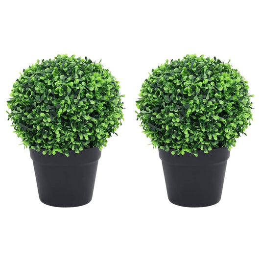 Artificial Boxwood Plants 2 pcs with Pots Ball Shaped Green 32 cm