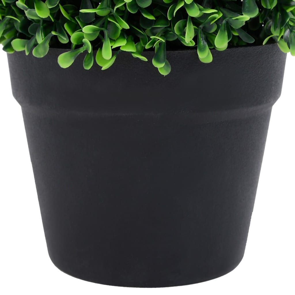 Close-up of Artificial Boxwood Plants 2 pcs with Pots, Ball Shaped Green 32 cm - Realistic texture and design for botanical decor.