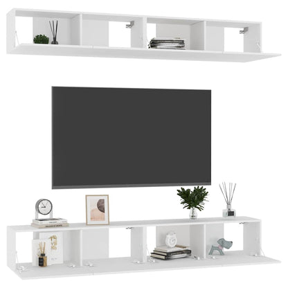 4 Piece TV Cabinet Set White 100x30x30 cm Engineered Wood