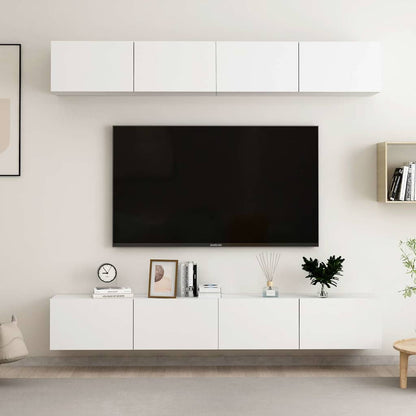 4 Piece TV Cabinet Set White 100x30x30 cm Engineered Wood