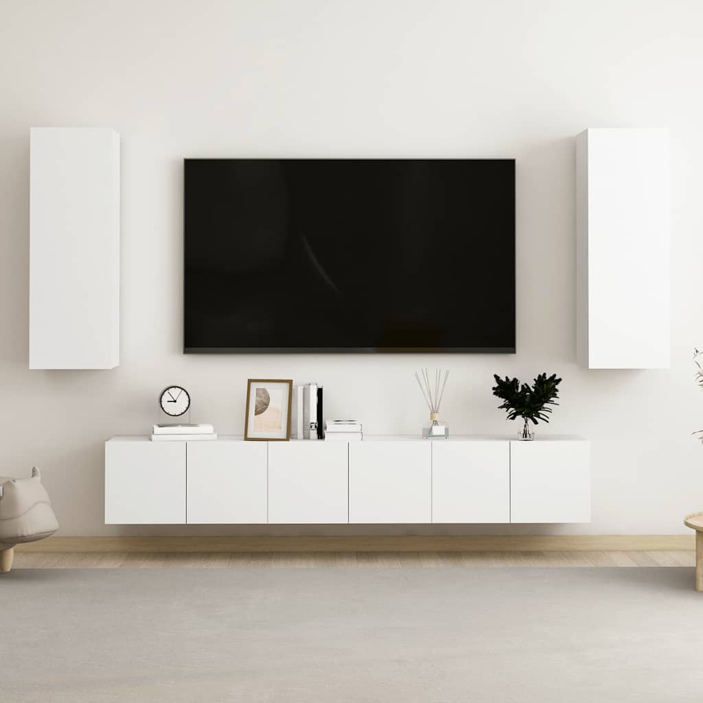 5 Piece TV Cabinet Set White Engineered Wood