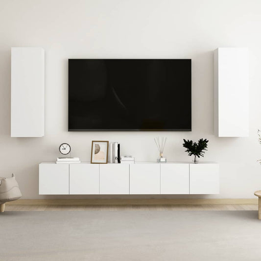 5 Piece TV Cabinet Set White Engineered Wood