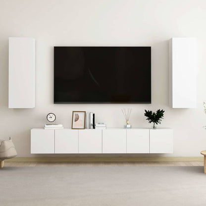 5 Piece TV Cabinet Set White Engineered Wood