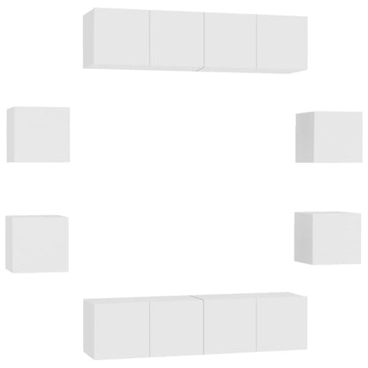 8 Piece TV Cabinet Set White Engineered Wood