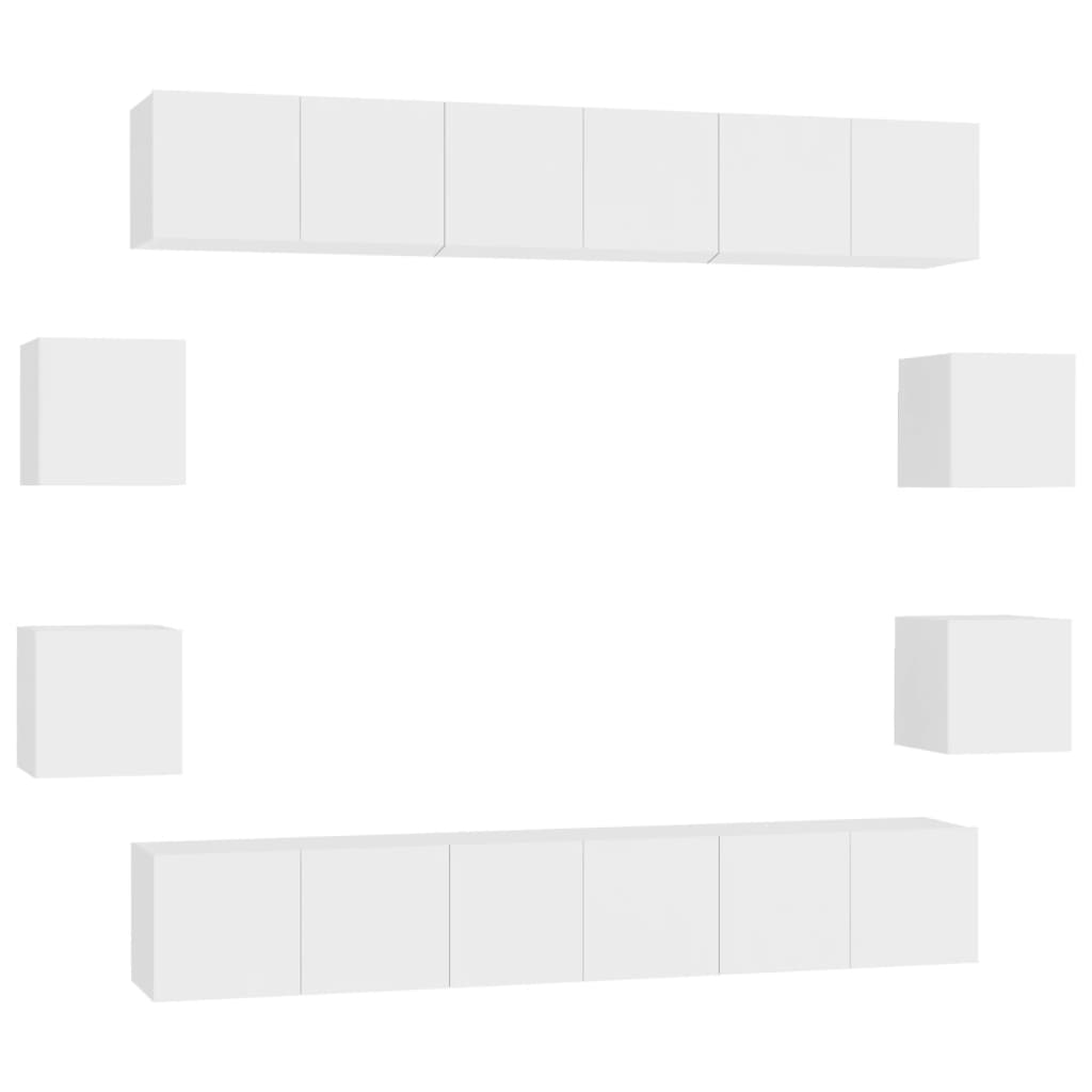 10 Piece TV Cabinet Set White Engineered Wood