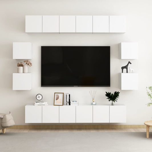 10 Piece TV Cabinet Set White Engineered Wood