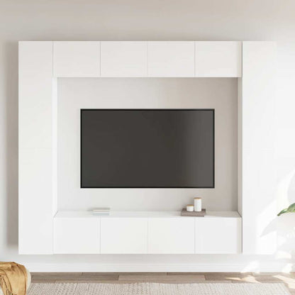 8 Piece TV Cabinet Set White Engineered Wood