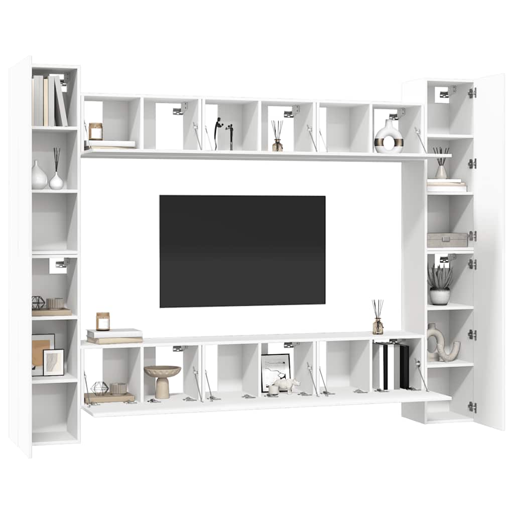 10 Piece TV Cabinet Set White Engineered Wood