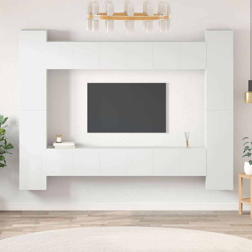 10 Piece TV Cabinet Set White Engineered Wood