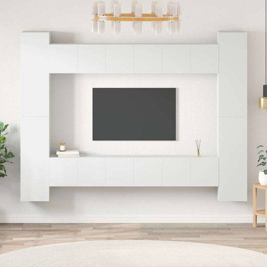 10 Piece TV Cabinet Set White Engineered Wood