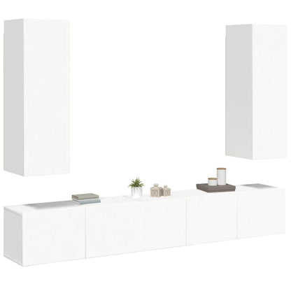 5 Piece TV Cabinet Set White Engineered Wood