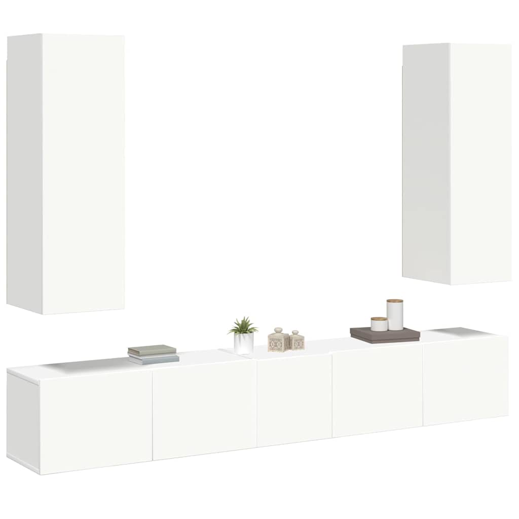 5 Piece TV Cabinet Set White Engineered Wood
