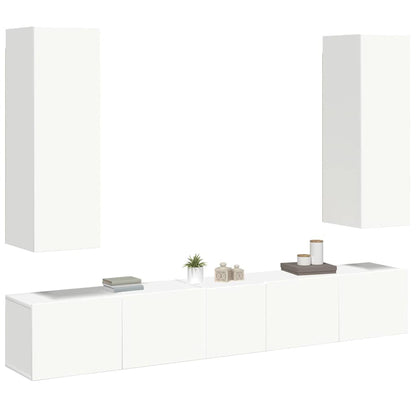 5 Piece TV Cabinet Set White Engineered Wood