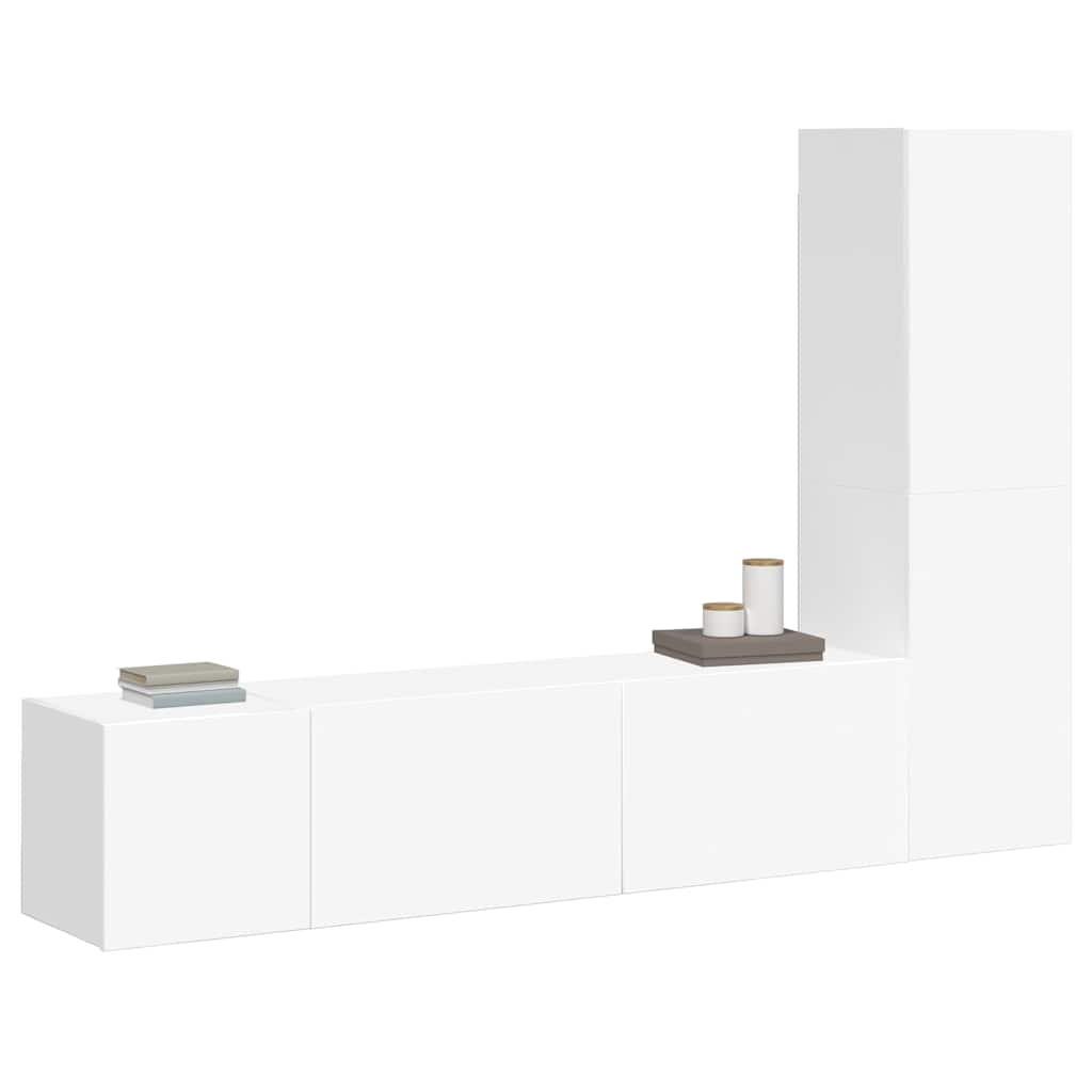 3 Piece TV Cabinet Set White Engineered Wood