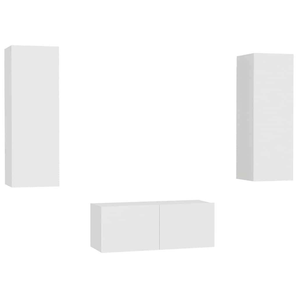 3 Piece TV Cabinet Set White Engineered Wood