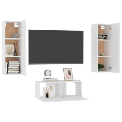 3 Piece TV Cabinet Set White Engineered Wood
