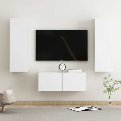 3 Piece TV Cabinet Set White Engineered Wood