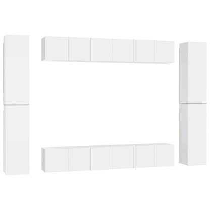 10 Piece TV Cabinet Set White Engineered Wood
