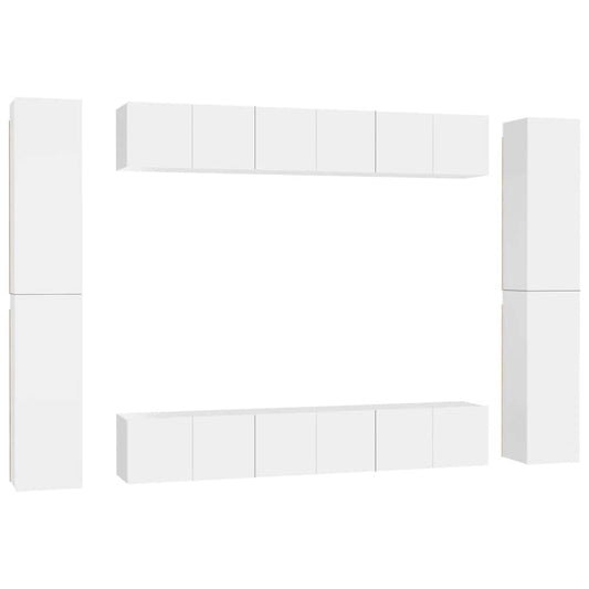 10 Piece TV Cabinet Set White Engineered Wood
