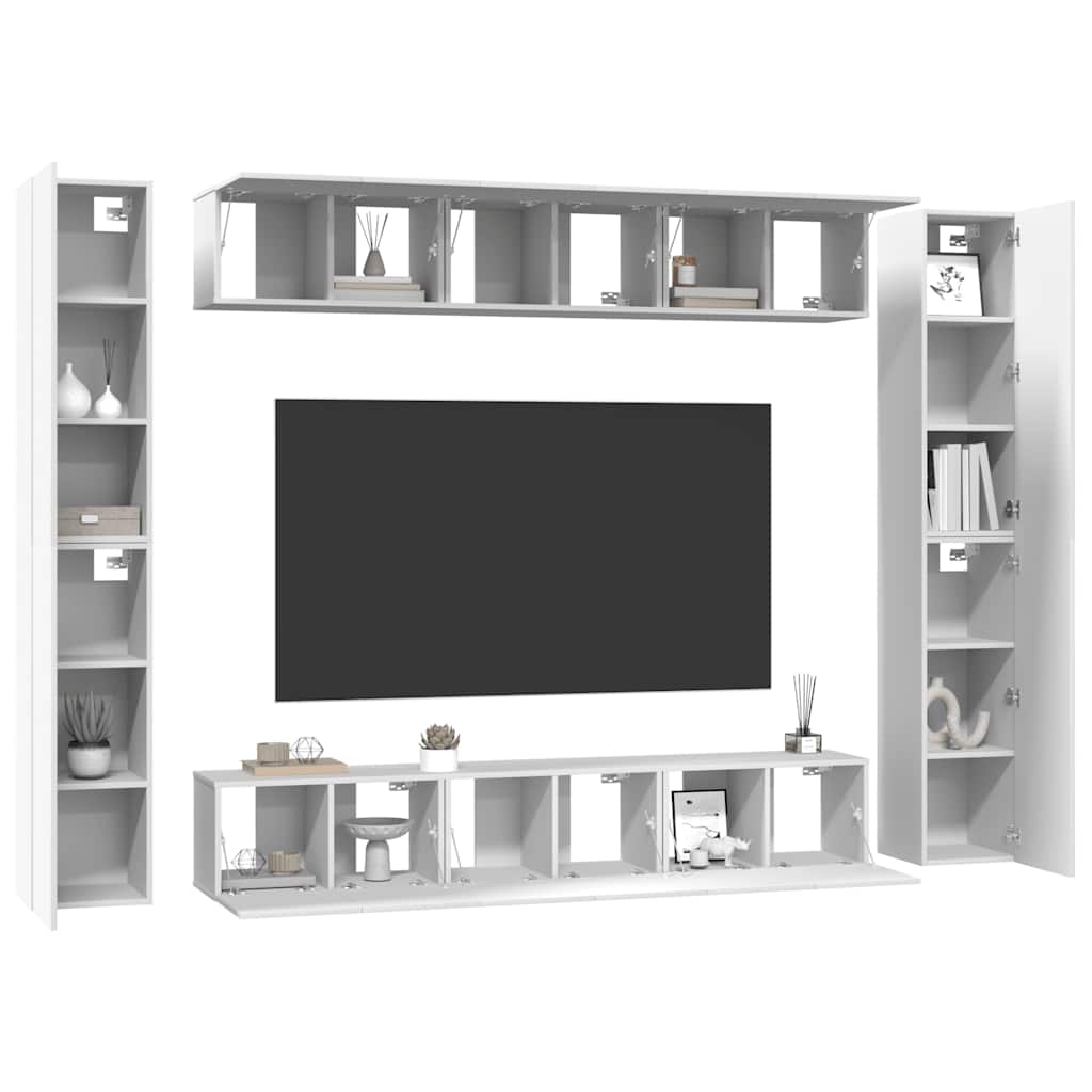 10 Piece TV Cabinet Set White Engineered Wood