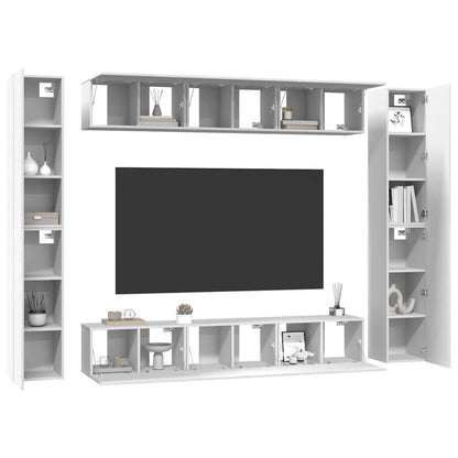 10 Piece TV Cabinet Set White Engineered Wood