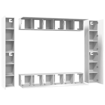 10 Piece TV Cabinet Set White Engineered Wood