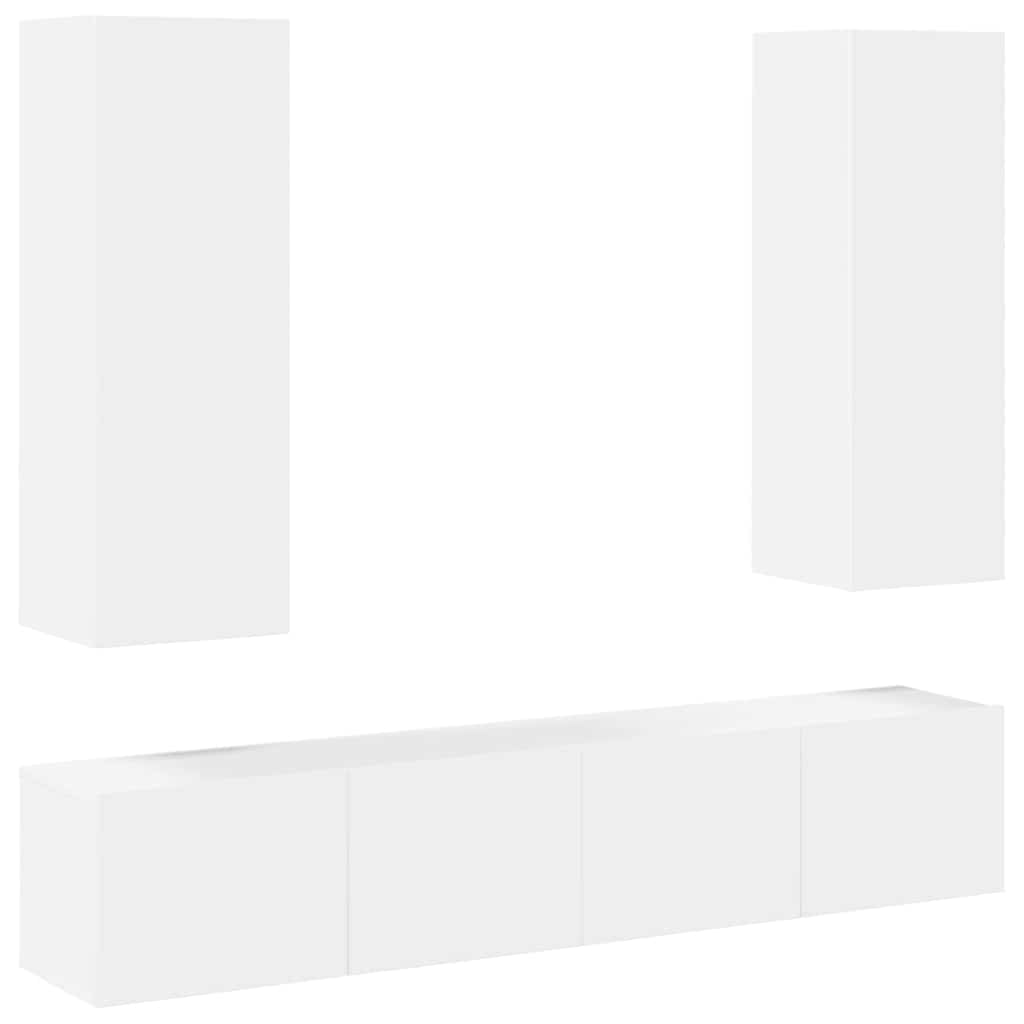 4 Piece TV Cabinet Set White Engineered Wood