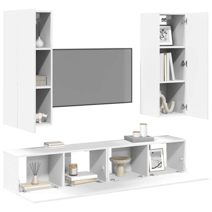 4 Piece TV Cabinet Set White Engineered Wood