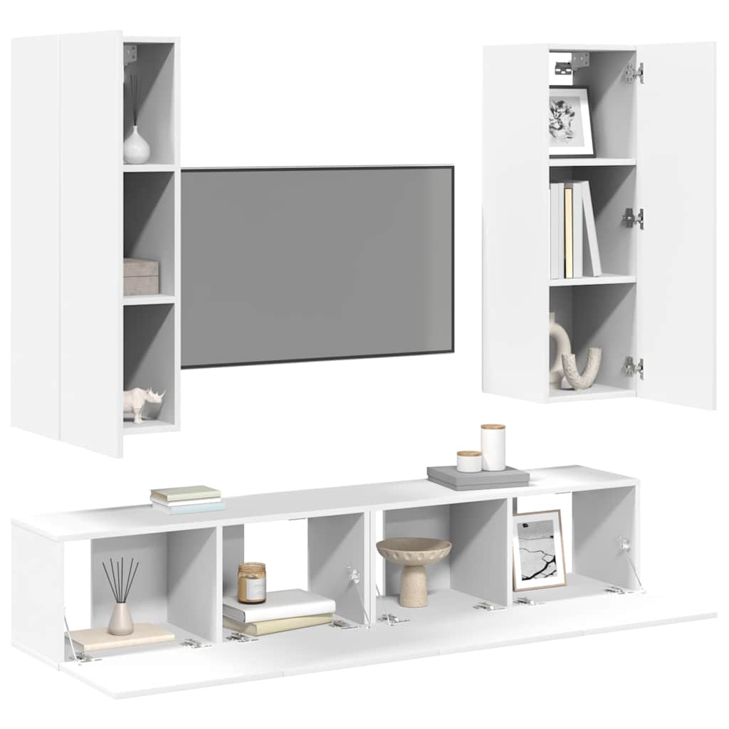 4 Piece TV Cabinet Set White Engineered Wood