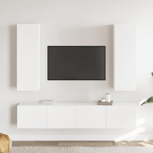 4 Piece TV Cabinet Set White Engineered Wood