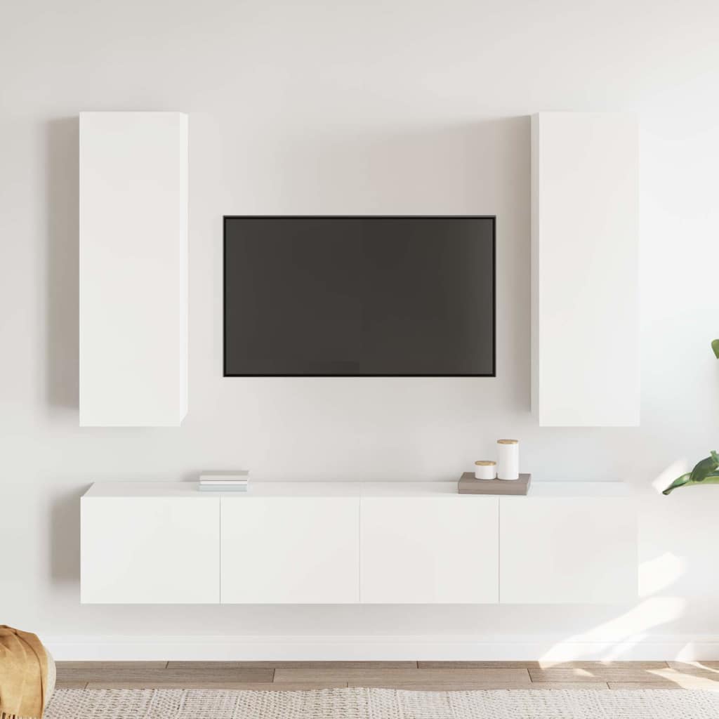 4 Piece TV Cabinet Set White Engineered Wood