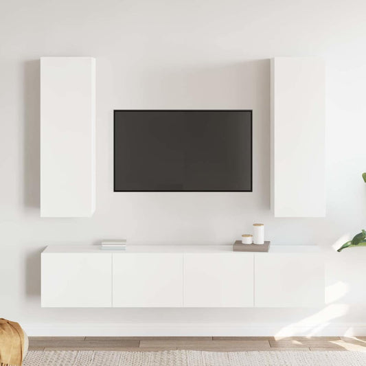 4 Piece TV Cabinet Set White Engineered Wood