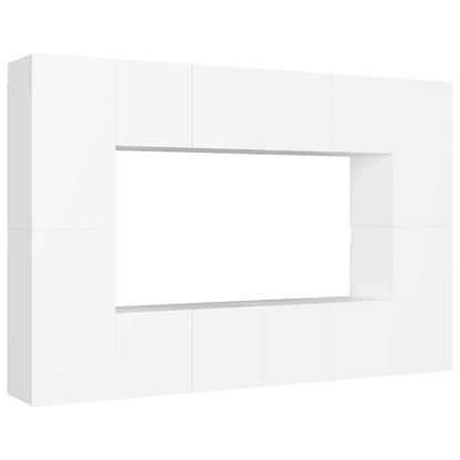8 Piece TV Cabinet Set White Engineered Wood