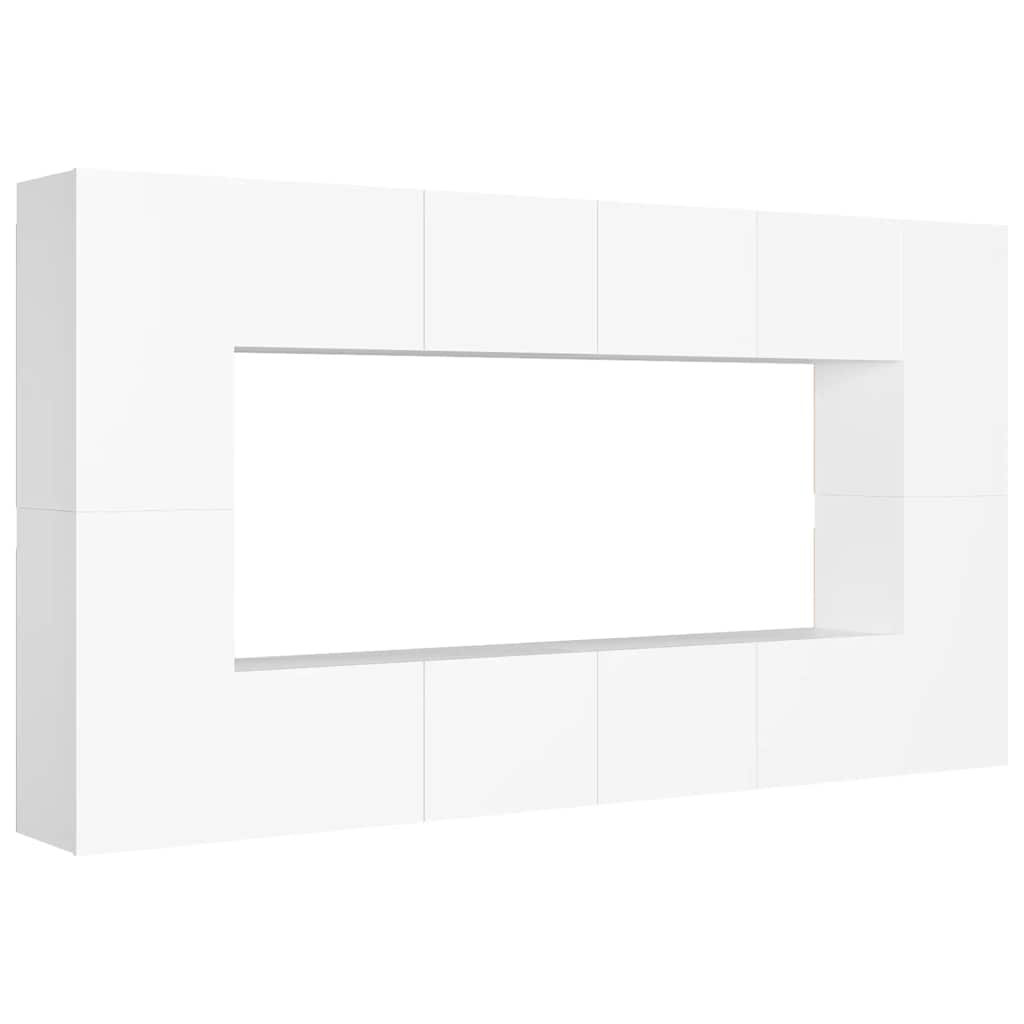 8 Piece TV Cabinet Set White Engineered Wood