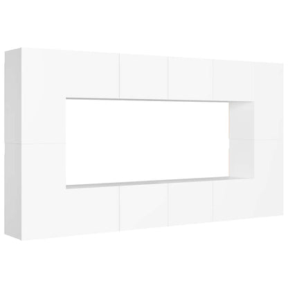 8 Piece TV Cabinet Set White Engineered Wood