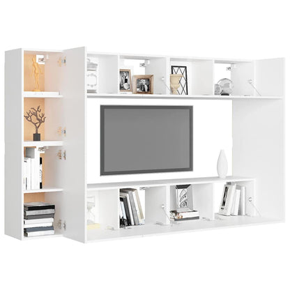 8 Piece TV Cabinet Set White Engineered Wood
