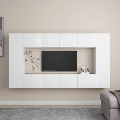 8 Piece TV Cabinet Set White Engineered Wood