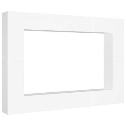 8 Piece TV Cabinet Set White Engineered Wood