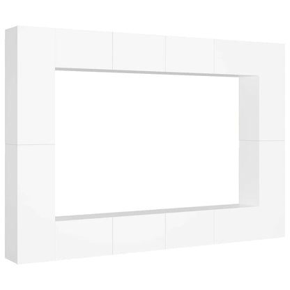 8 Piece TV Cabinet Set White Engineered Wood