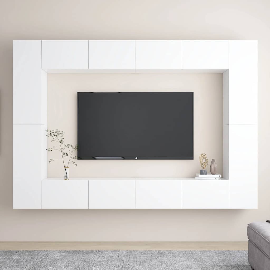 8 Piece TV Cabinet Set White Engineered Wood